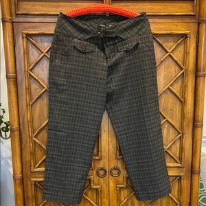 Anthropologie: Cartonnier Charcoal Plaid Cropped Trousers with Buckle Waist